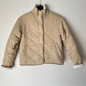 New! joie Quilted Tan Cream Reversible Nylon - white Sherpa Button Jacket XS
